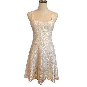 Free People Ivory Gold Metallic Mini Dress  Lace Straps S